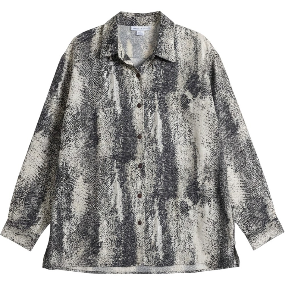 Anna and Frank Silk Blouse Large Snake Print Button‎ Front Long Sleeve Vintage
